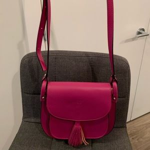 Genuine leather magenta crossbody bag